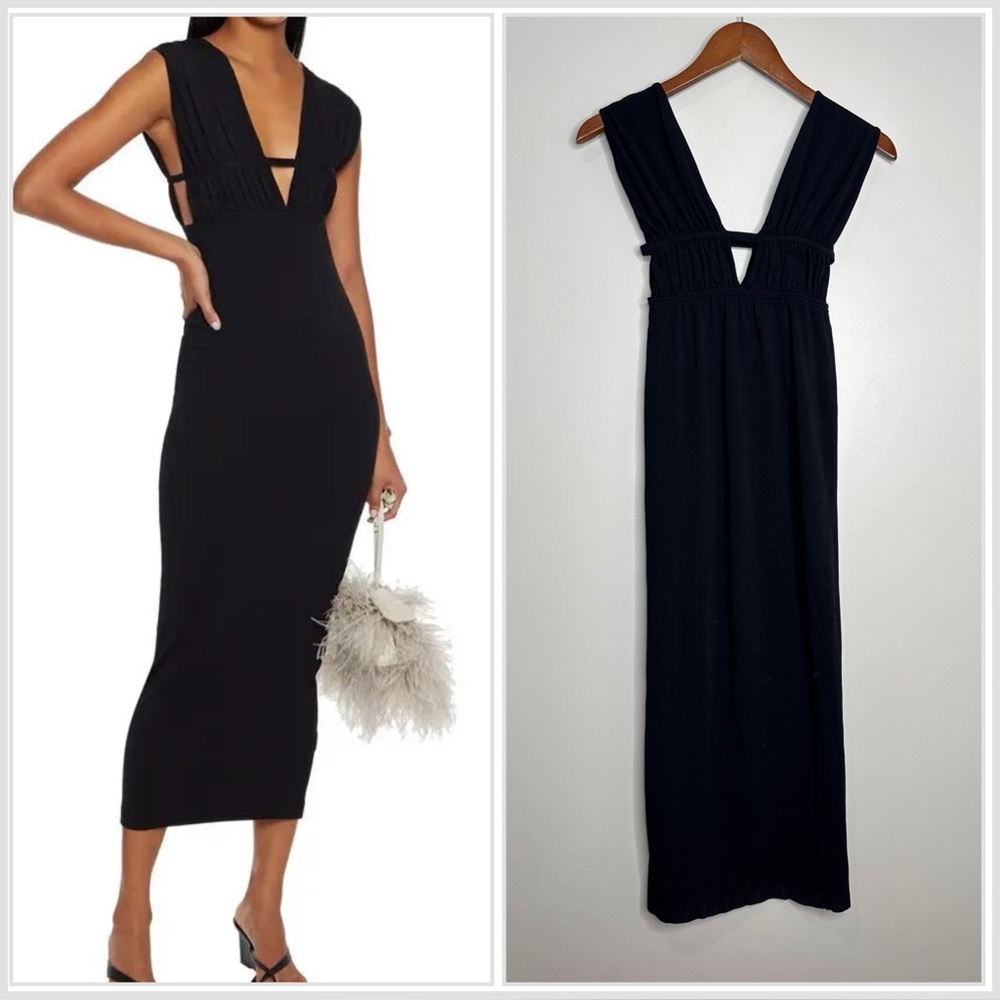 Ronny Kobo Collection Black Sleeveless Midi Dress with Deep V